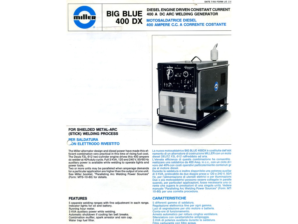 Saldatrice Miller bi blue 400 dx motore deutz carrellata in vendita - foto 6