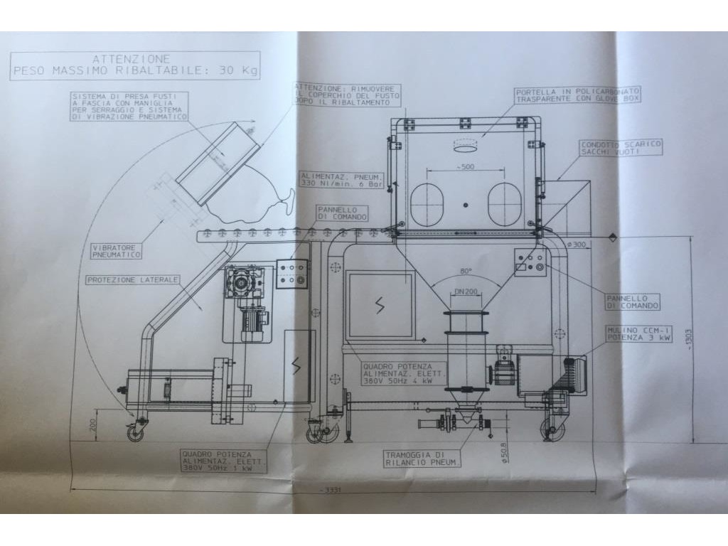 STAZIONE SVUOTASACCHI CON MULINO E RIBALTAFUSTI VIMA IMPIANTI Mod. BSD+GCM-I (cod. MF-PR-TRA-18) in vendita - foto 6