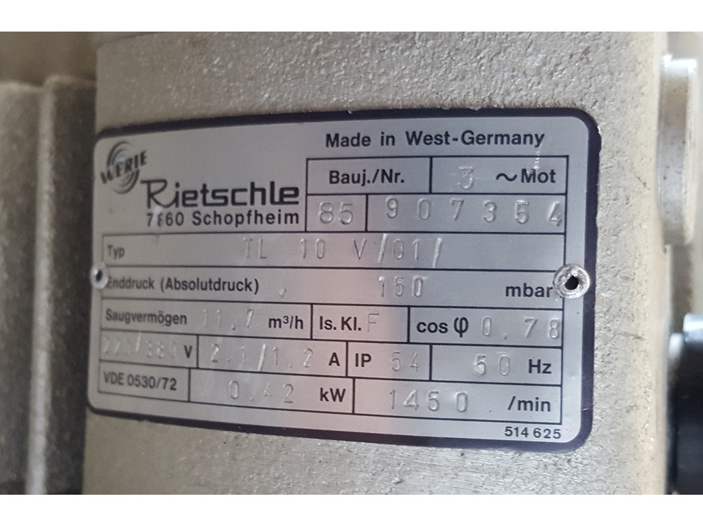 POMPA PER VUOTO - RIETSCHLE - Mod. TLV 10 (01) (Cod. MF-PR-POM-78) in vendita - foto 5