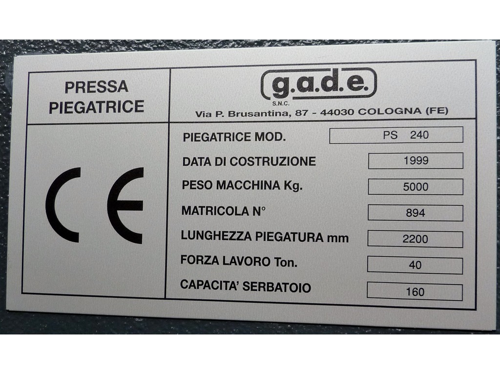 Pressa Piegatrice idraulica “GADE” PS 240 (40 ton. x 2200 mm) in vendita - foto 6