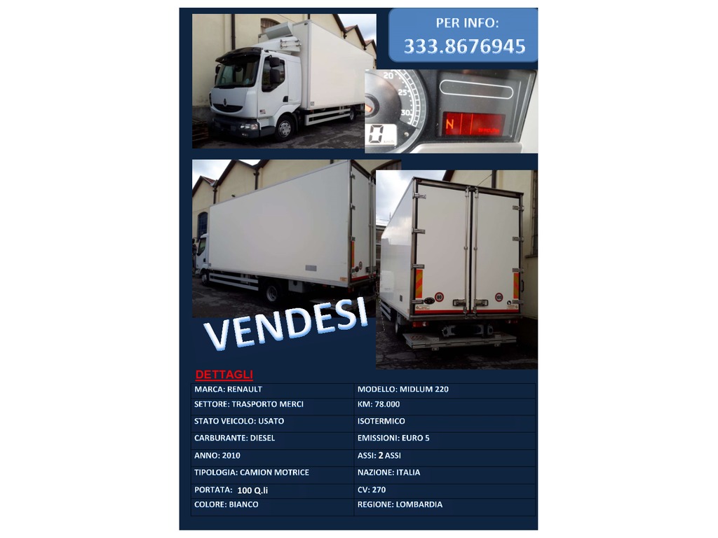 VENDO RENAULD MIDLUM 220 EURO 5 - 2010 in vendita - foto 1