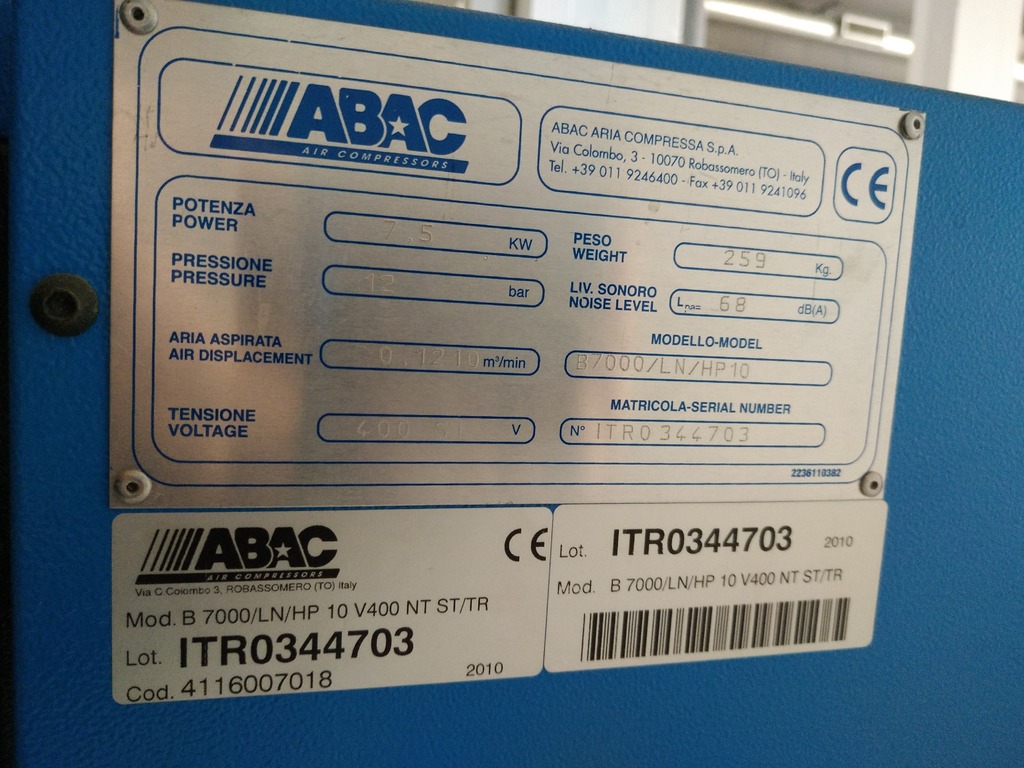 Compressore ABAC 10Hp con serbatoio in vendita - foto 2