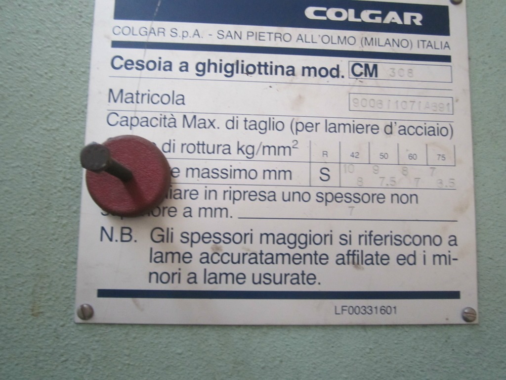 CESOIA A GHIGLIOTTINA COLGAR MODELLO CM 308 3050 x 10 mm in vendita - foto 2