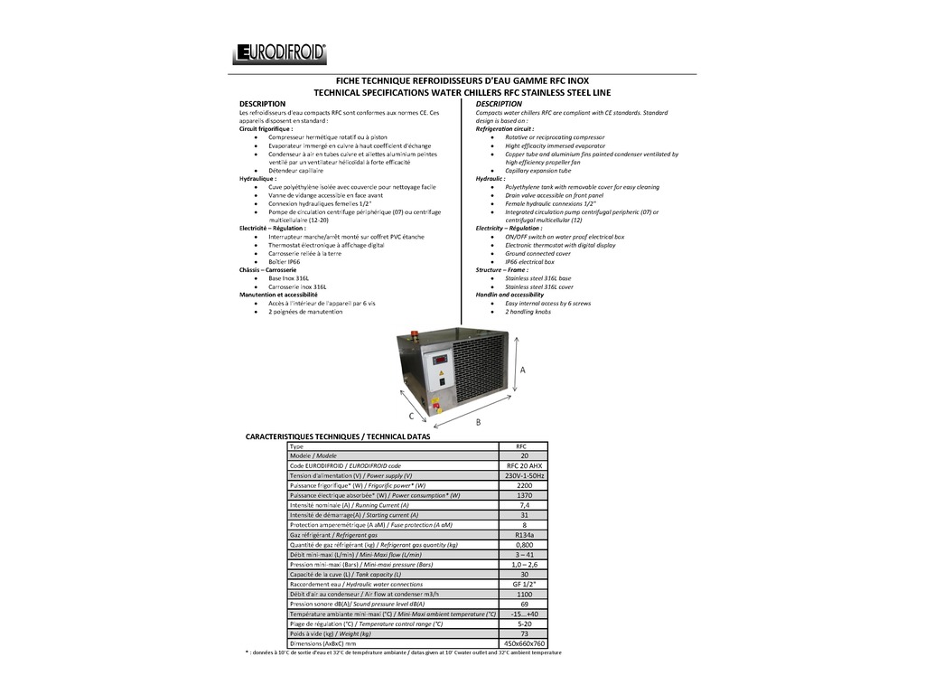 UNITÀ REFRIGERATORE CHILLER EURODIFROID MOD. RFC12 (COD. IND-PR-UNI-35) in vendita - foto 5