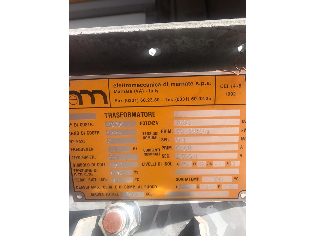 TRASFORMATORE 1600 KVA 15.000 V IN RESINA in vendita - foto 1