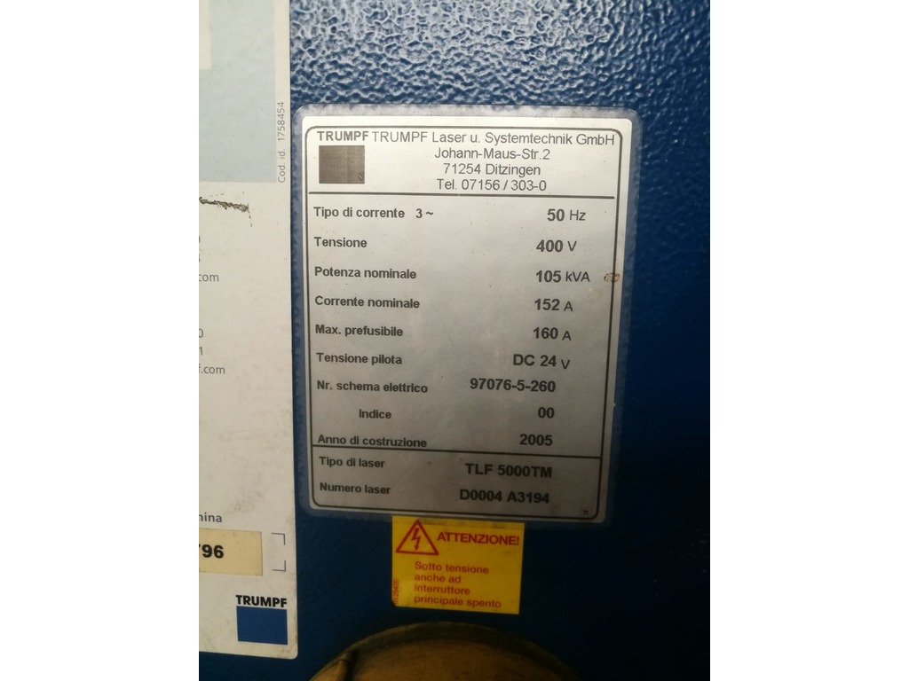 TAGLIO LASER TRUMPF MODELLO TRUMATIC L3050 in vendita - foto 6