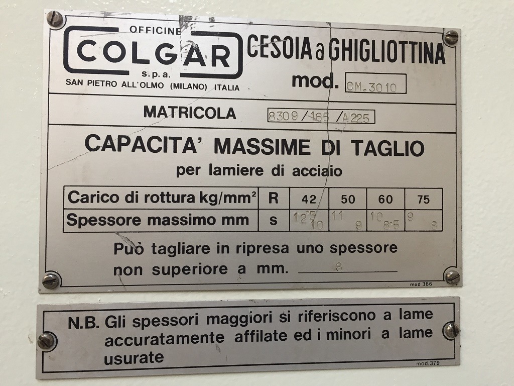 CESOIA A GHIGLIOTTINA COLGAR 3050 x 10/12 mm in vendita - foto 4