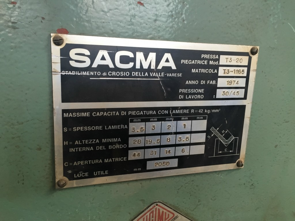 PIEGATRICE SACMA MECCANICA 2050 x 30 TON USATA in vendita - foto 3
