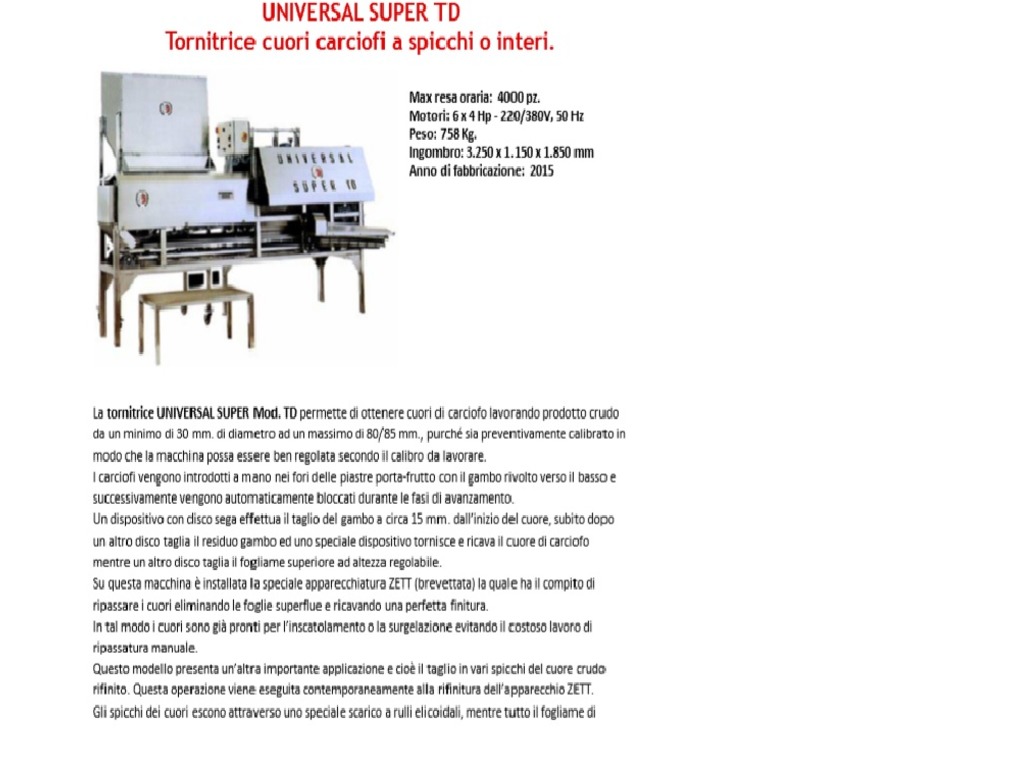 Tornitrice per carciofi Meccano Frutta 4000 pezzi/h in vendita - foto 2