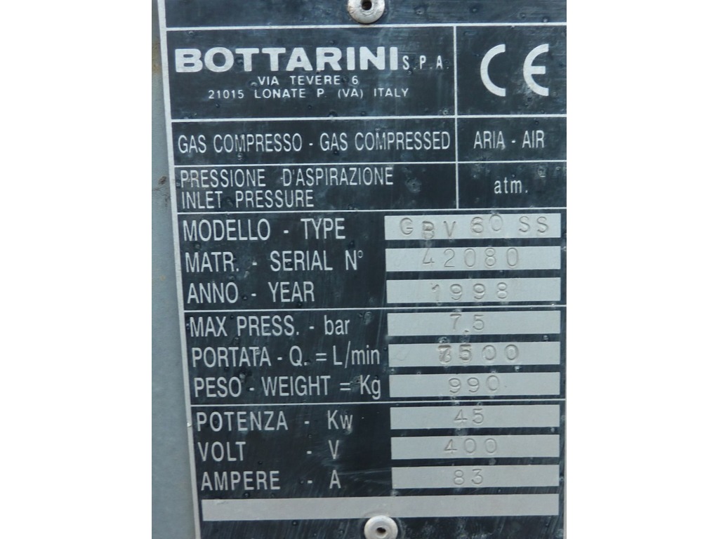 Compressore usato a vite Bottarini 45 Kw/7,5 bar in vendita - foto 5