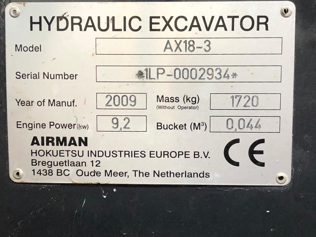 Mini escavatore AIRMAN 18 AX 18 in vendita - foto 4