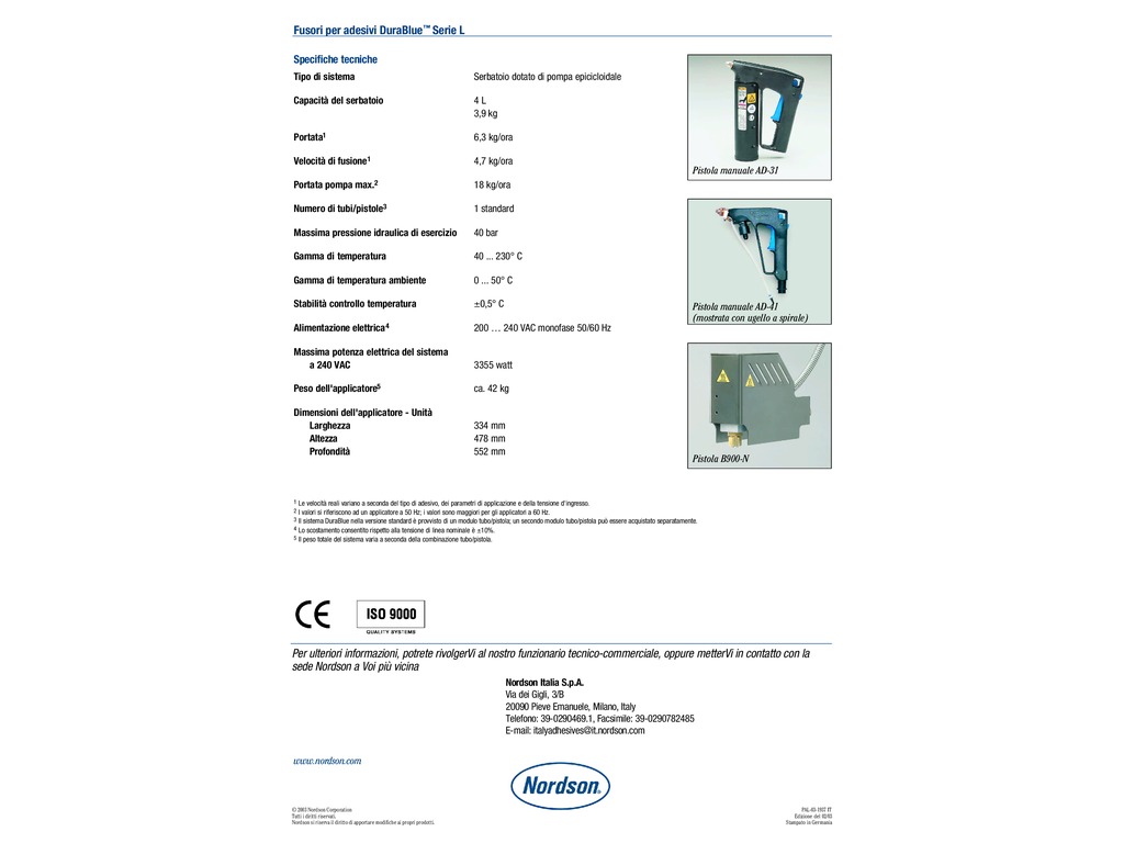 Applicatori per Adesivi Termofusibili DuraBlue™ Serie L (Spargicolla poliuretanico continuo) in vendita - foto 2